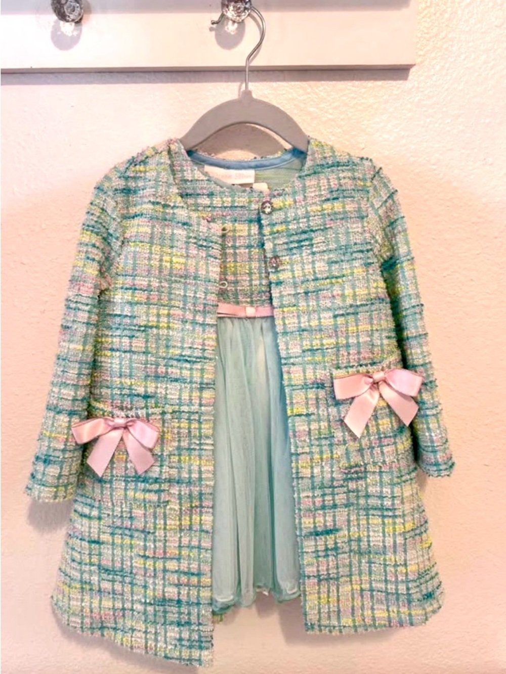 Toddler Girls' Pastel Tweed Coat with Tulle Dress